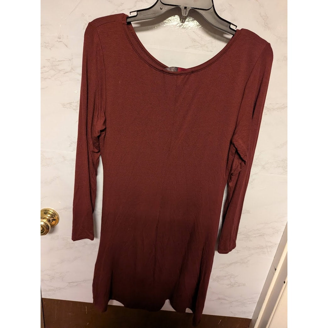 Fraiche by J NEW$88 Size Large Dark Red Garnet ruched side Dress long sleeve