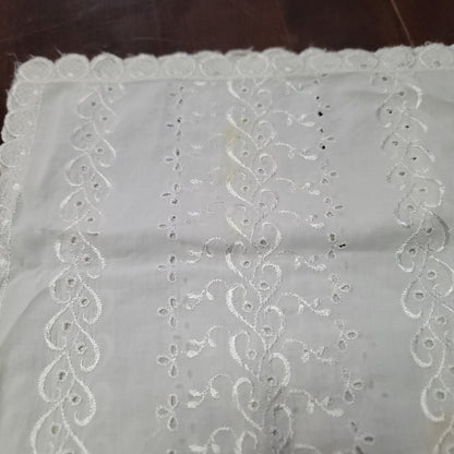 Vintage eyelet white table runner 44" x 13" lace cotton scallop edge