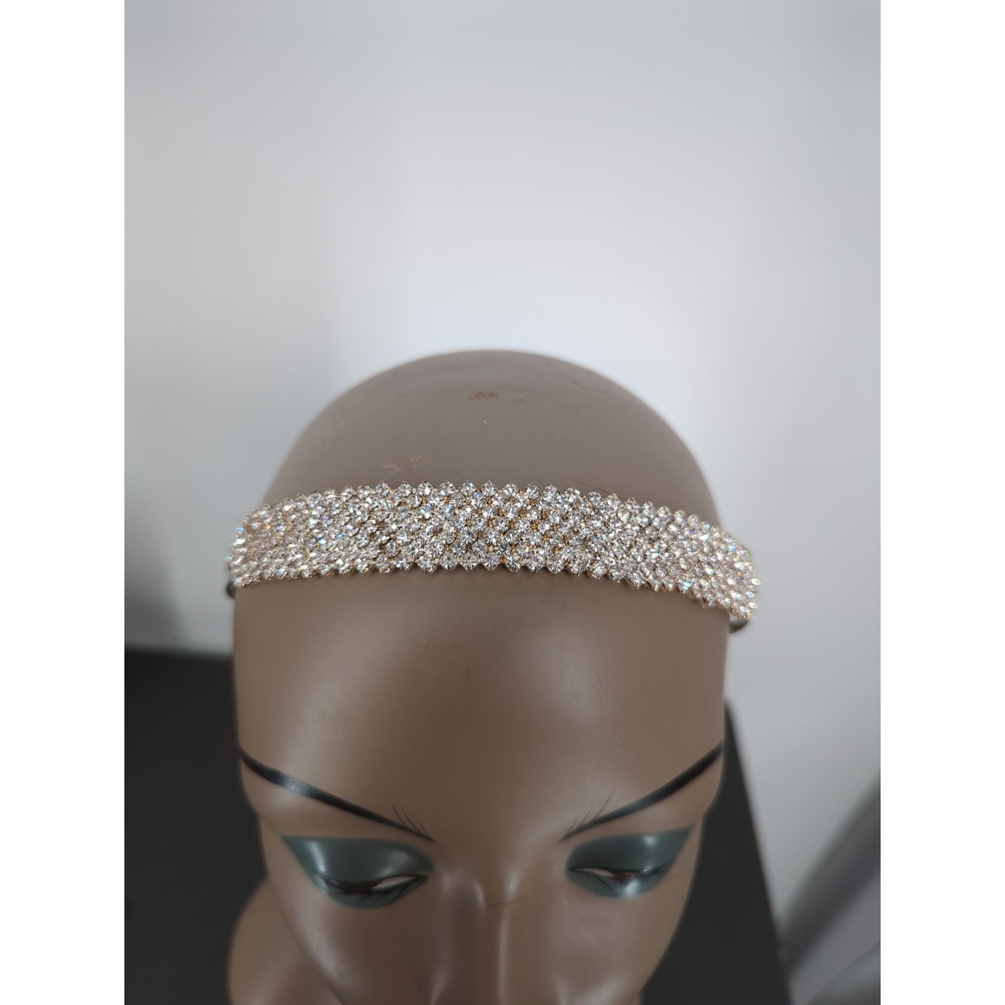 Silver Tone Rhinestone Flat Headband 7 Row Crystal Bridal Hair Accessory