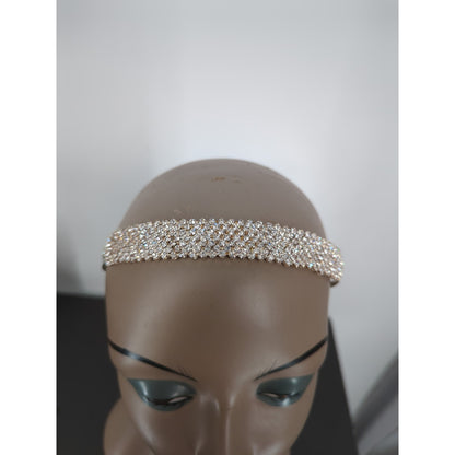 Silver Tone Rhinestone Flat Headband 7 Row Crystal Bridal Hair Accessory