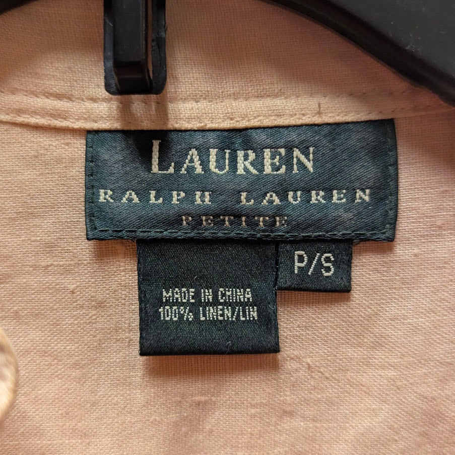 Lauren Ralph Lauren Peach Pastel 100% Linen Button Down Pocket Shirt Petite