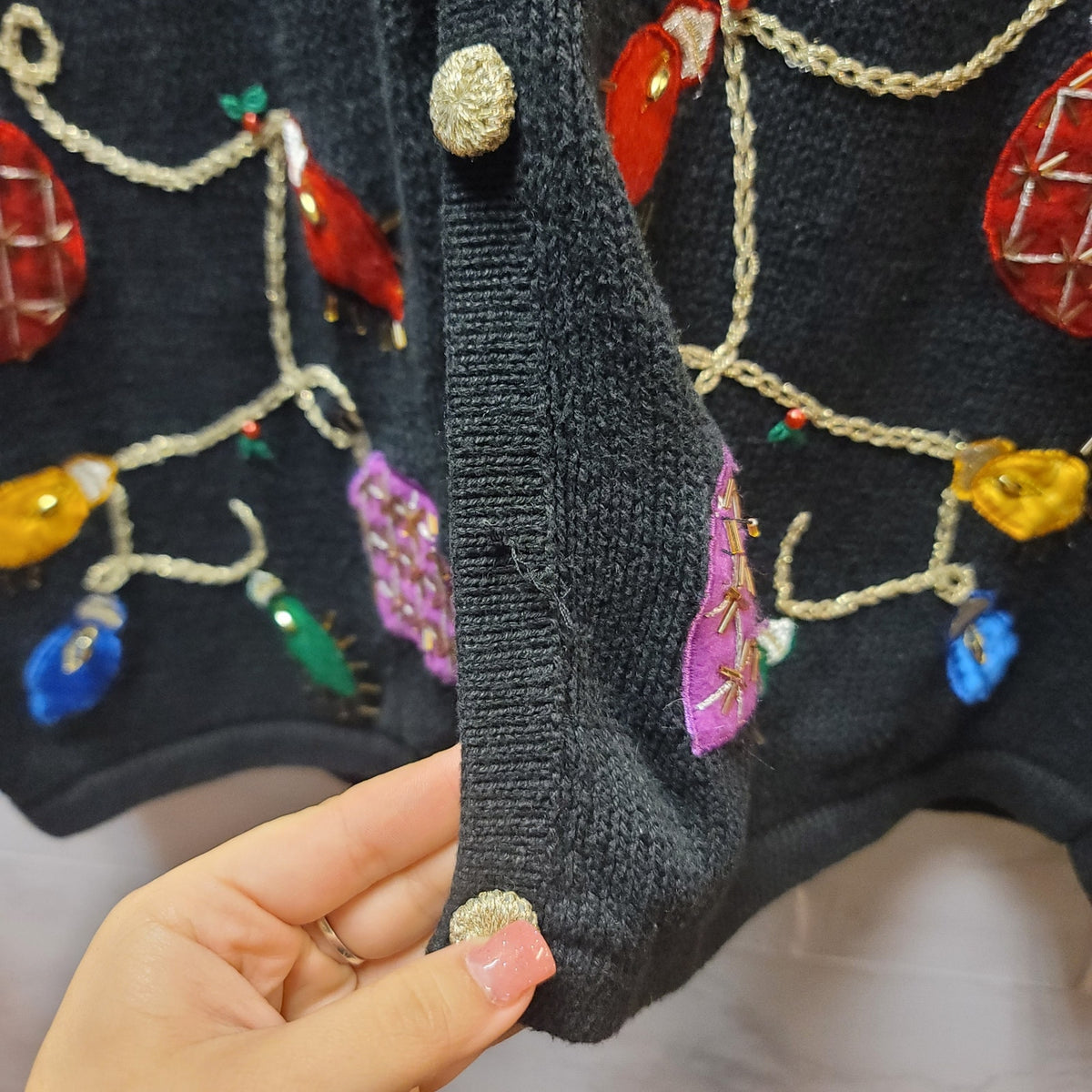 Bobbie Brooks vintage black christmas lights vest sweater Size 22/24W sleeveless