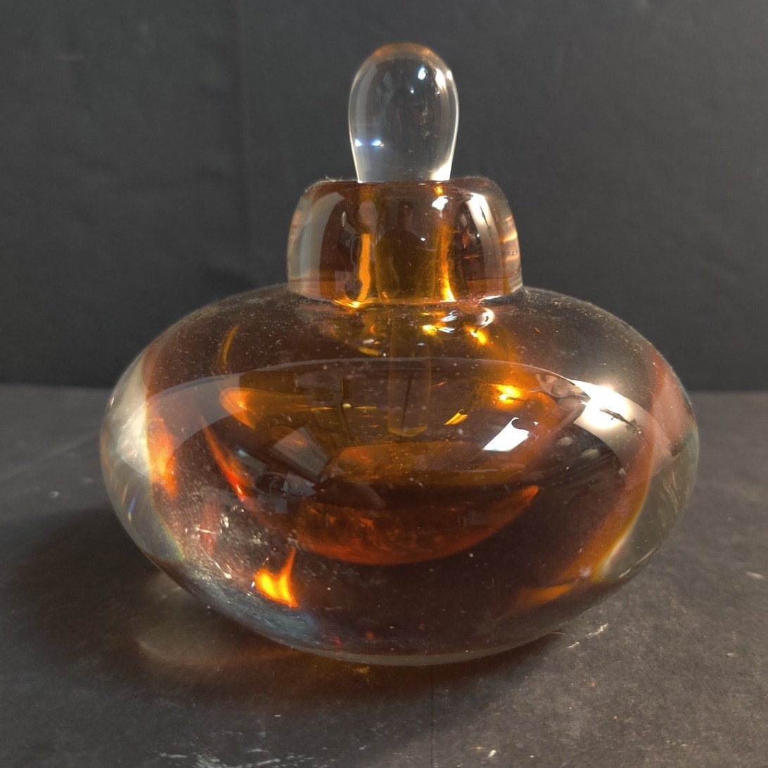 Vintage Houbigant Sommerso Art Glass Perfume Bottle Amber Topaz Signed Base