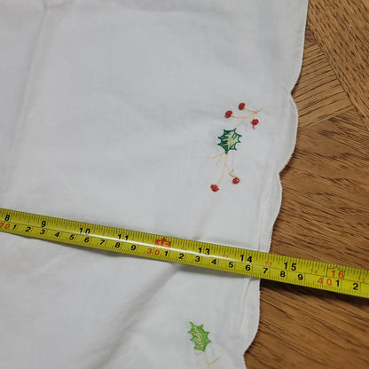 Christmas Table linen tableclotth 32" Runner 48" Holly Candles Holiday Vintage
