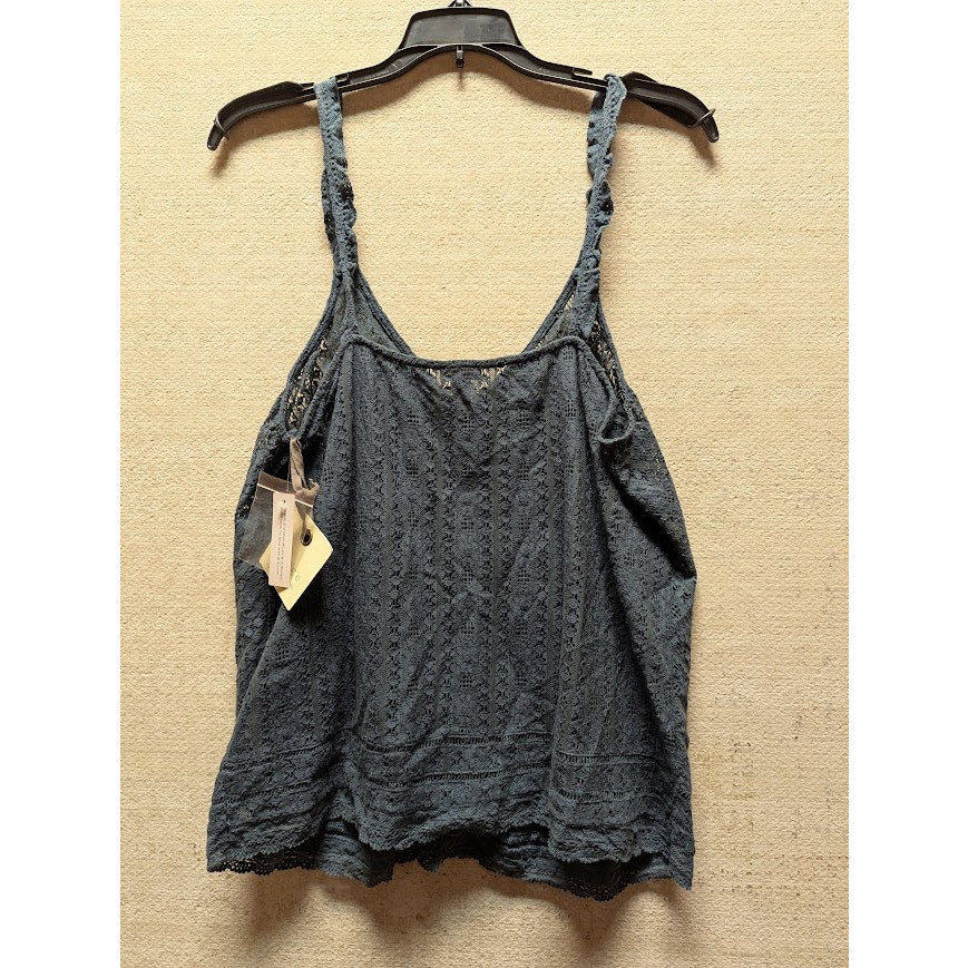 Hinge Size Medium Blue Tank top crochet style lace button sleeveless