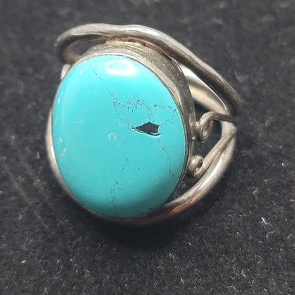 Vintage Sterling Silver Oval Turquoise Southwest Split Shank Ring Size 9 Kingman