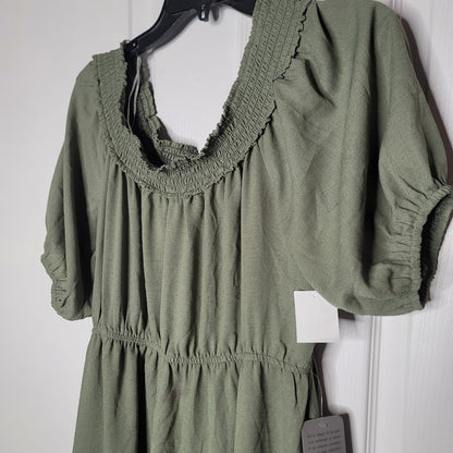 NEW Superfoxx Size Large Sage Green Midi Peasant Dress Off Shoulder Short Sleeve