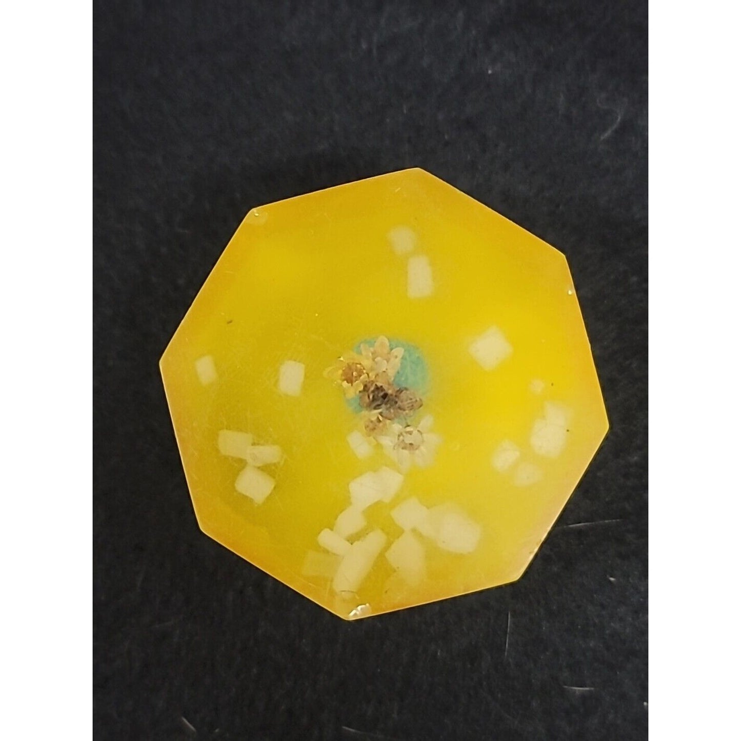 Vintage Facet Lucite Paperweight w/ Flowers Shell Inside