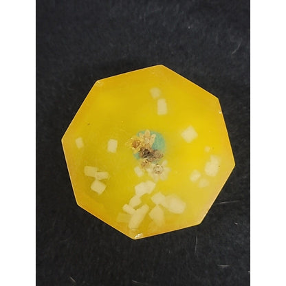 Vintage Facet Lucite Paperweight w/ Flowers Shell Inside