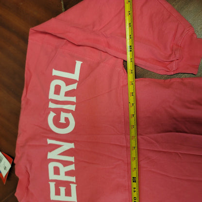 Spirit NEW Pink long Sleeve Round hem SMALL T-shirt Spellout  back SOUTHERN GIRL