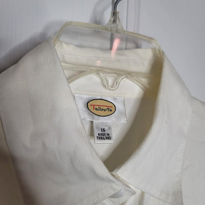 Talbots Large Buttons 16 White Ribbed Blouse Long Sleeve Cotton Blouse Top