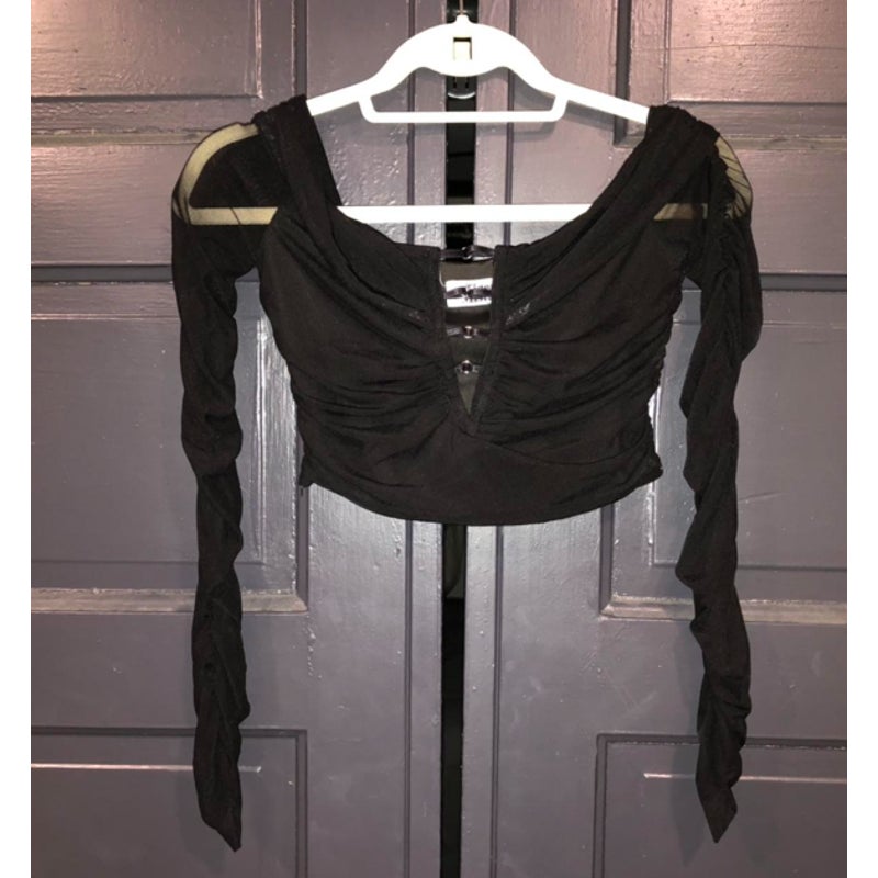 Tiger Mist Women's Crop black long sleee PARTY SEXY CLUBWEAR SIZE LARGE
