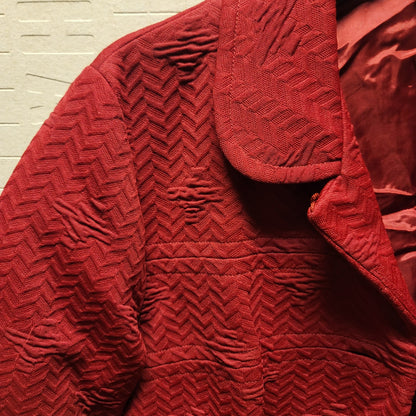 Vintage Roberta Lee LargeXL Burgundy Coat Polyester Textured Button Long Sleeve
