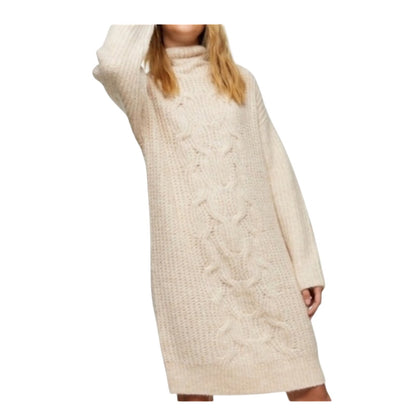 TOPSHOP Ivory Cream Chunky Cable Knit Mock Neck Sweater Dress LARGE 12US 44EUR