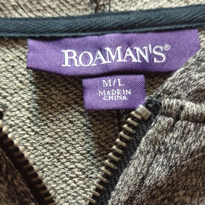 Roaman's Hooded Knit Poncho Cape Cardigan Grey Marled Gorpcore Athleisure M/L