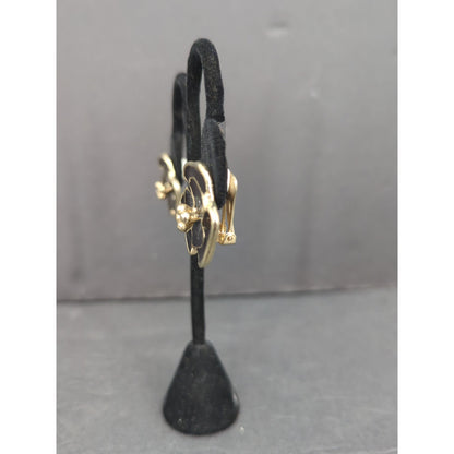 Vintage Black Enamel Gold Tone Rose Clip On Earrings 1980s Glam Flower