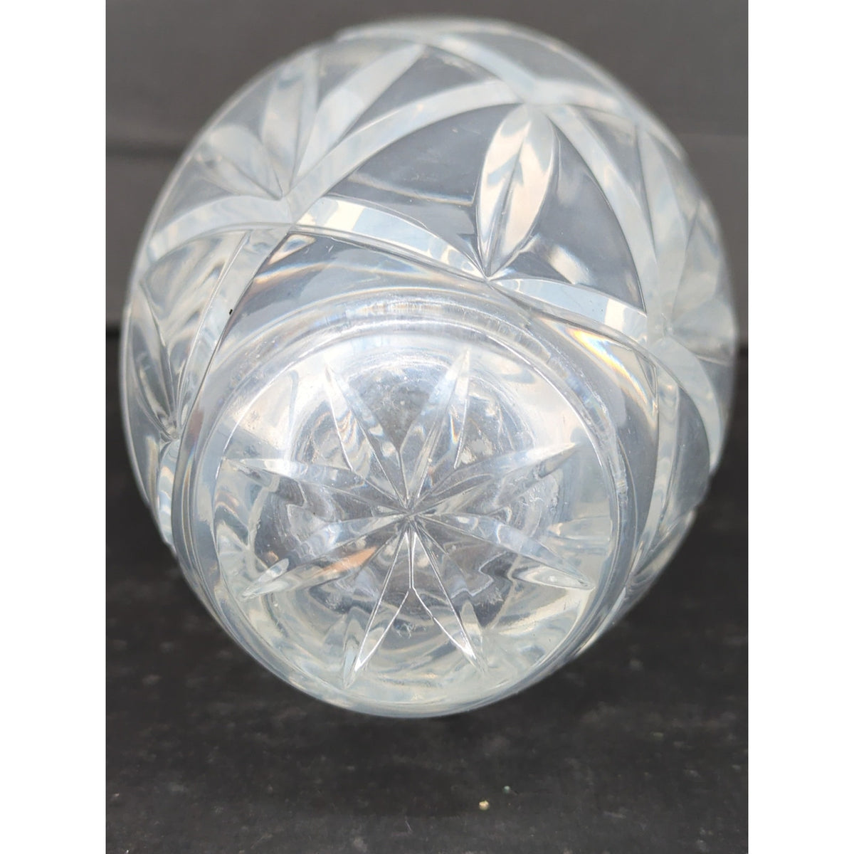 Vintage Crystal Cut Glass Flower Vase Oval Barrel Shape Diamond Pattern 8"
