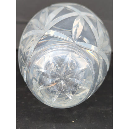 Vintage Crystal Cut Glass Flower Vase Oval Barrel Shape Diamond Pattern 8"