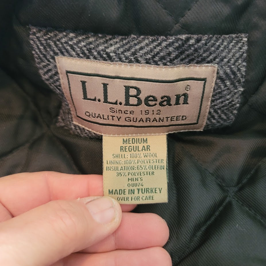 L.L. Bean Medium Regular Mens Grey Wool Herringbone Thinsulate Blazer Jacket
