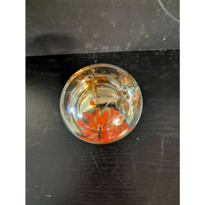 BEAUTIFUL RED YELLOW BROWN FLOWERS GLASS MUSHROOM TOADSTOOL PAPERWEIGHT