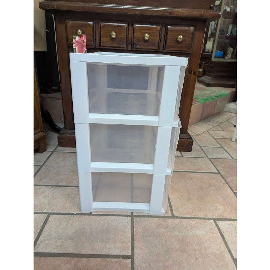 SECONDHAND SANDIES: 3 drawer clear plastic organizer stowaway dresser chest