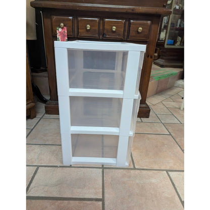 SECONDHAND SANDIES: 3 drawer clear plastic organizer stowaway dresser chest