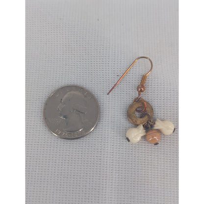 Boho Copper & Brass Charm Dangle Earrings Statement Natural Stone Beads