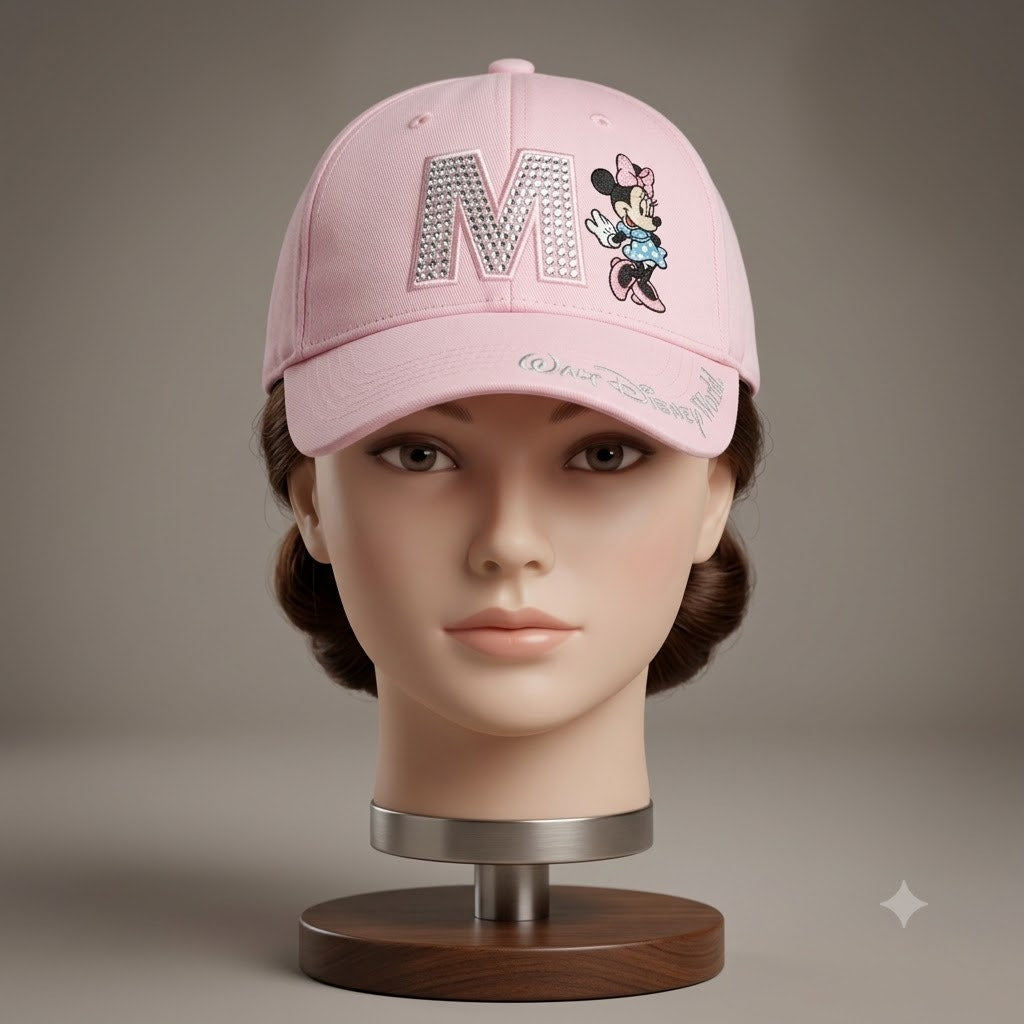 Disney Parks Pink Minnie Mouse Rhinestone M Baseball Cap Hat Walt Disney World