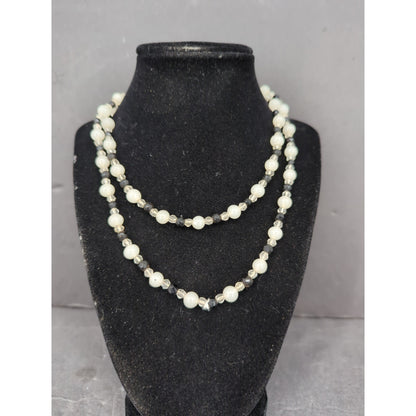 Vintage Double Strand Faux Pearl & Bead Layered Necklace Mid-Century Elegance
