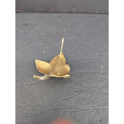 Vintage 1960s Enamel Leaf Brooch Pin Brown Orange Gold Tone Accent