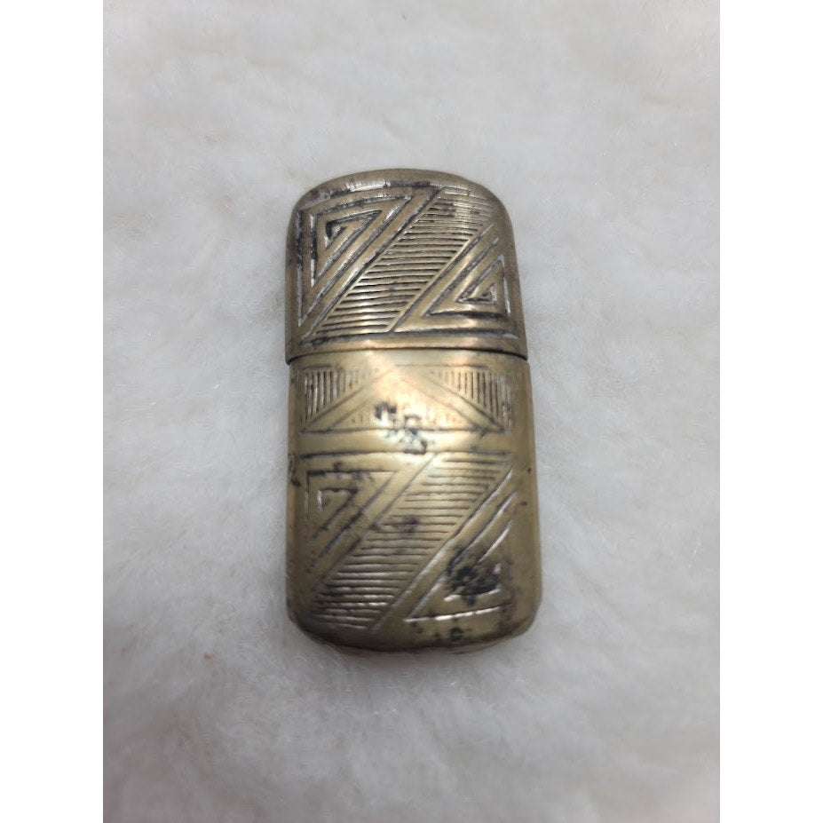 Antique Brass Trench Lighter Art Deco Geometric Engraved Mid-Century Vtg Pocket