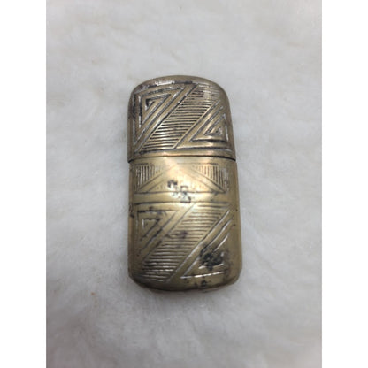 Antique Brass Trench Lighter Art Deco Geometric Engraved Mid-Century Vtg Pocket