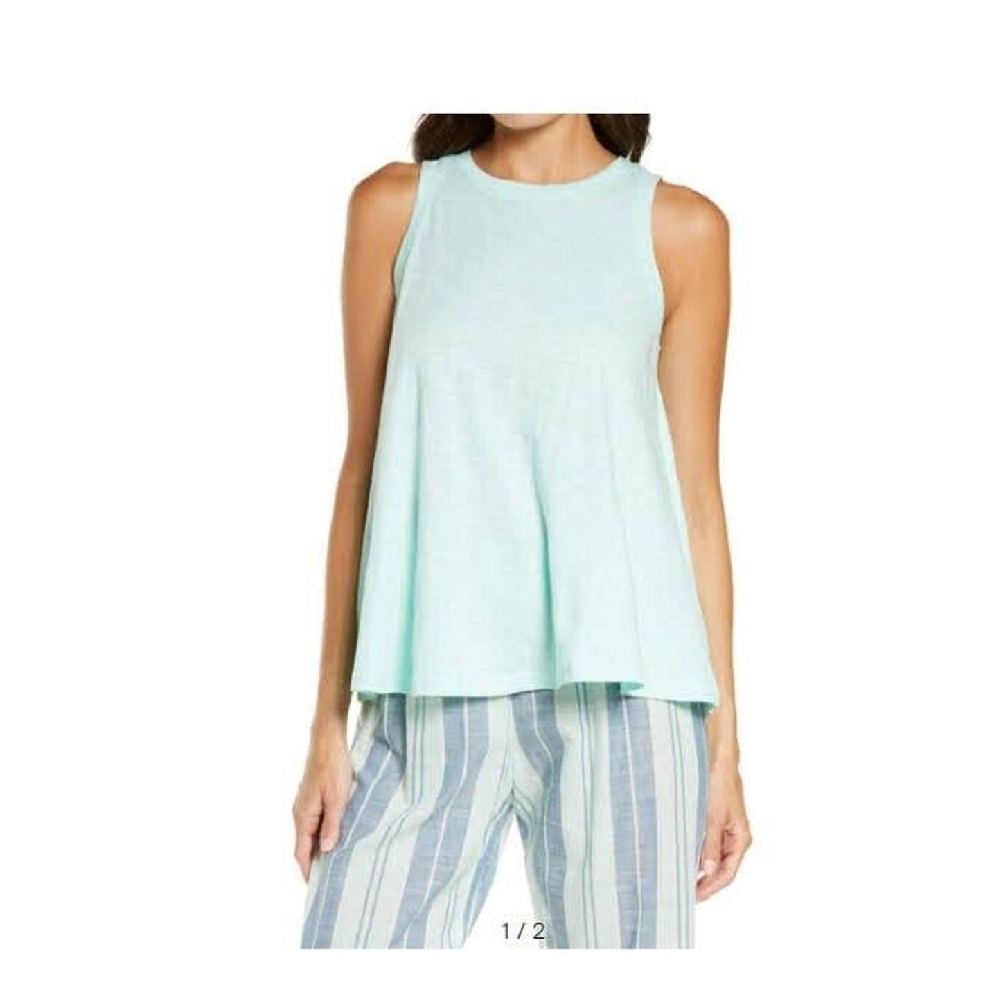 Bp Womens Tank Top Solid Green Yucca Sleeveless Crew Neck 100% Cotton LARGE new