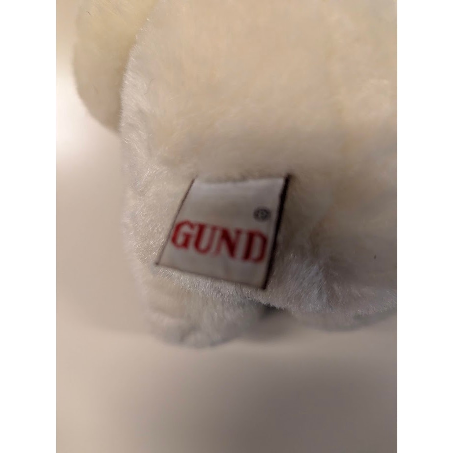 Stuffed Animal PLUSH teddy bear Gund white 8" bowtie 1985 retro