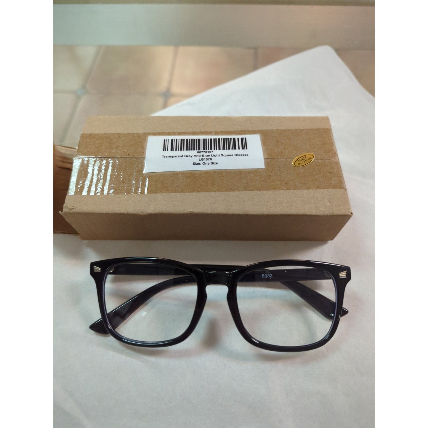 8082 Eyeglass Frames transparent blue anti blue light square glass black LG1070