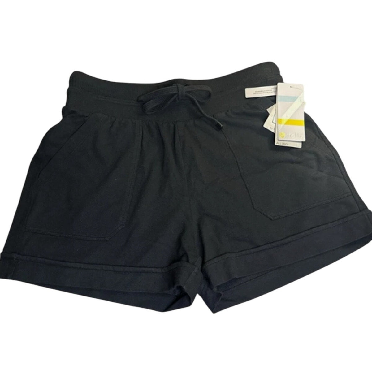 Zella Women's Organic Cuffed Drawstring High Waist Active Short MEDIUM Black NWT