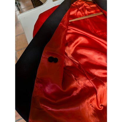 Custom Made Red Smoking Jacket Black Piping Lapel Mens XL Shoulder Pads
