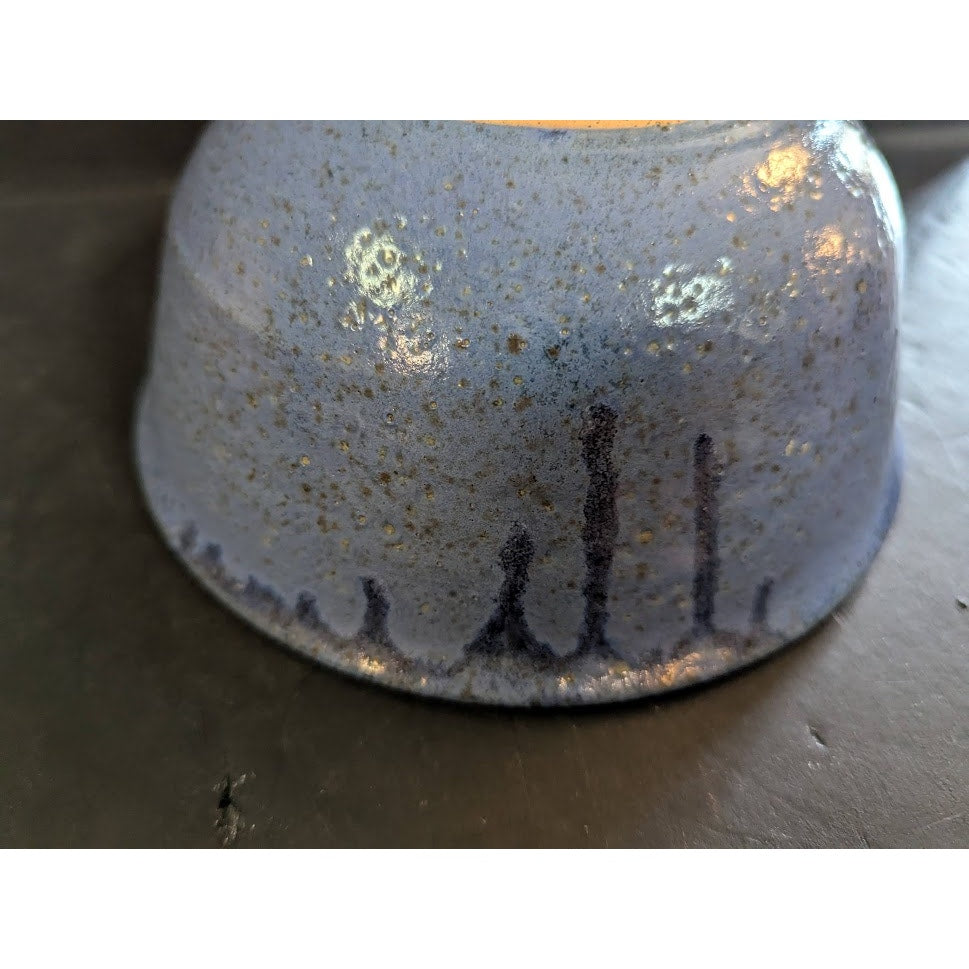 Vintage Blue art pottery bowl drip glaze 3.5" tall stoneware Signed