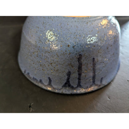 Vintage Blue art pottery bowl drip glaze 3.5" tall stoneware Signed