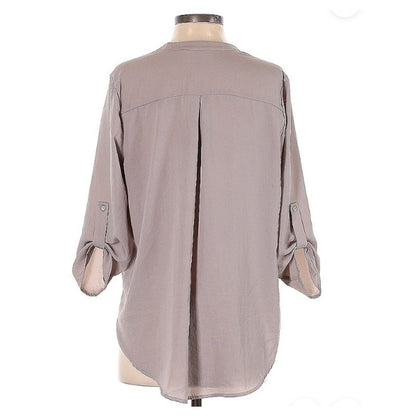 NEW Lush Faux Wrap Blouse Sheer Roll Tab Sleeve V-Neck Round Hem Size XS top