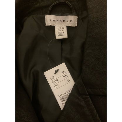 Topshop Crop Faux Leather Biker Jacket US Size 6 Black NWT Moto Silver Zippers