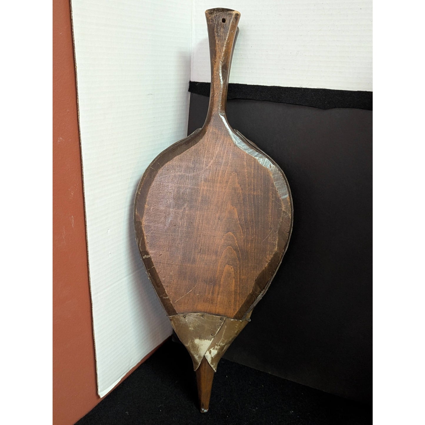 Vintage Hand Carved Wood Fireplace Bellows Bird Motif Brass Studs Large 22"