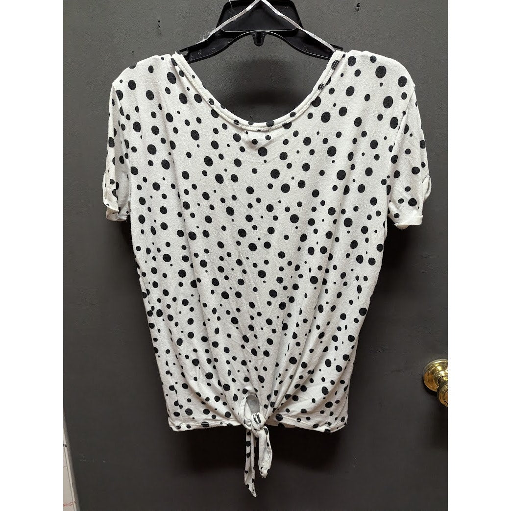 Thyme + Honey Women's White Polka Dot Reversible Tie-Hem Top NWT Size Medium