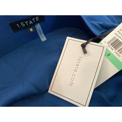 1.State Polished Nomad Side Zip Two Side Slits Midi Skirt Size 8 in Blue NWT
