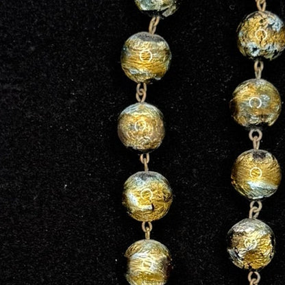 Vintage Art Deco Murano Venetian Gold Foil Bead Beaded Choker Necklace