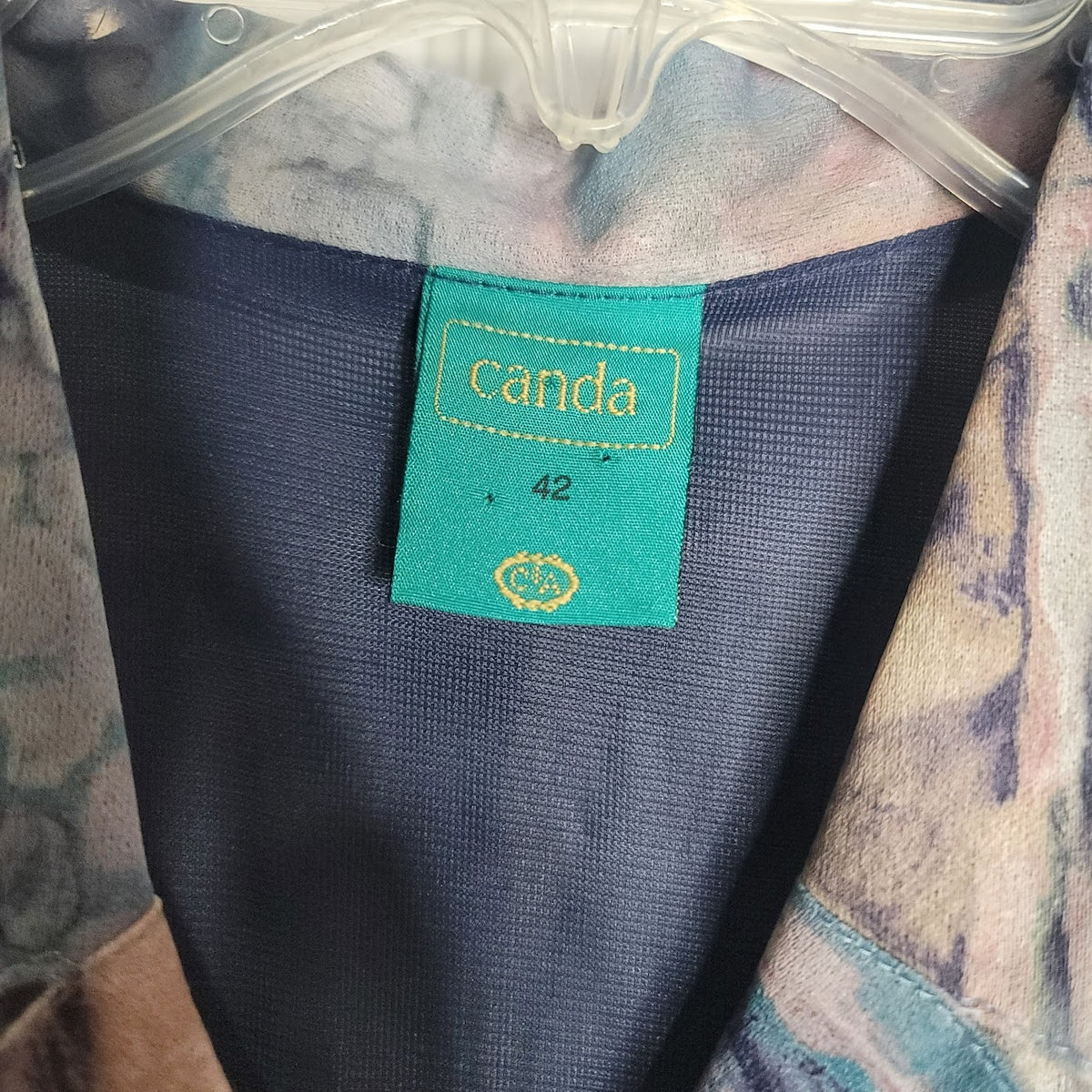 Canda 80s Vintage Pleated Geometric Multi Blue Dress Belted Long Sleeve Large