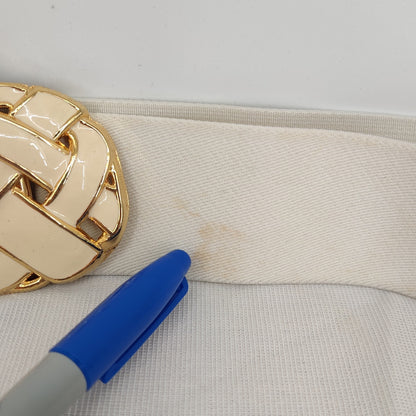 Retro Day Lor Signed White Enamel Gold Tone Scarf Clip Belt 80s Glam