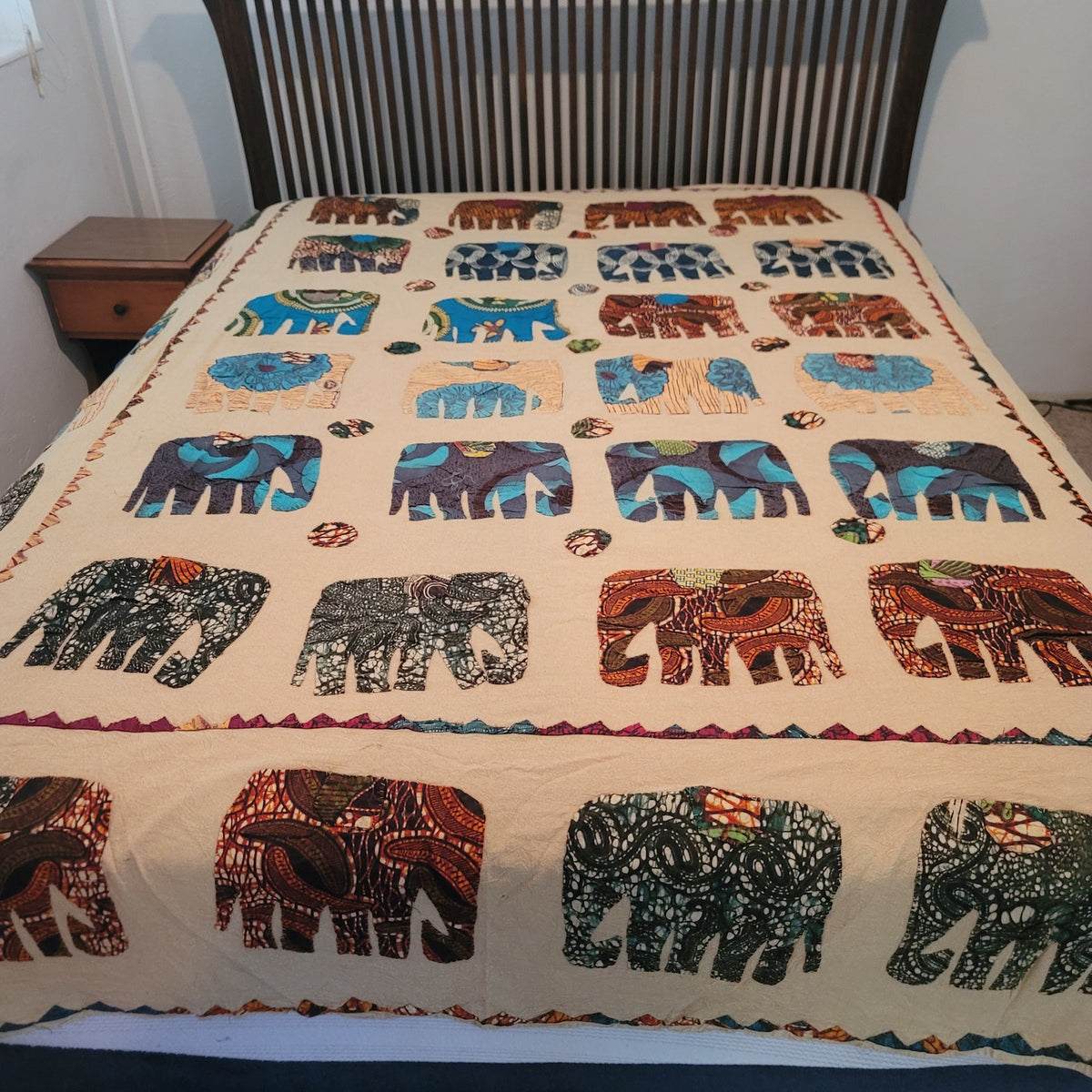 Boho elephant tiedye Hand sewn queen full blanket coverlet lightweight bedspread