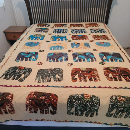 Boho elephant tiedye Hand sewn queen full blanket coverlet lightweight bedspread