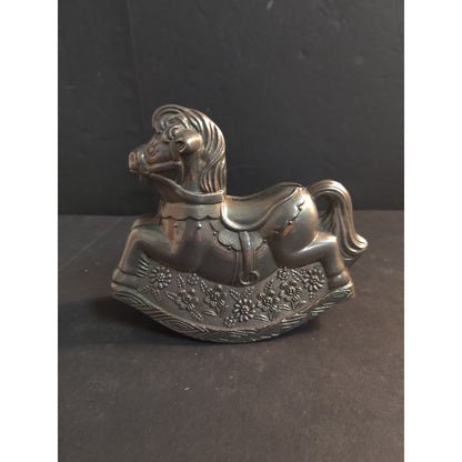 Vintage Metal Rocking Horse Figurine Piggy Bank Missing Stopper